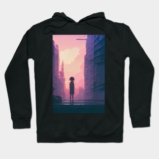 Anime Girl Pink Lofi Scenario Landscape Hoodie